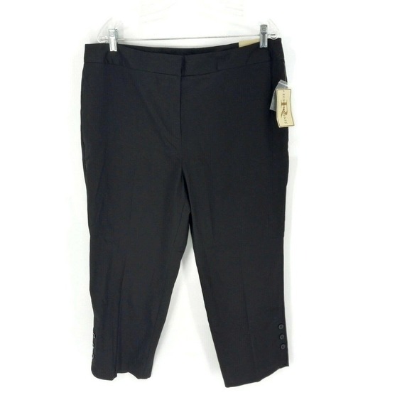 Requirements Womens Capri Pants Black High Rise Stretch Buttons Plus 18 New - Picture 1 of 9